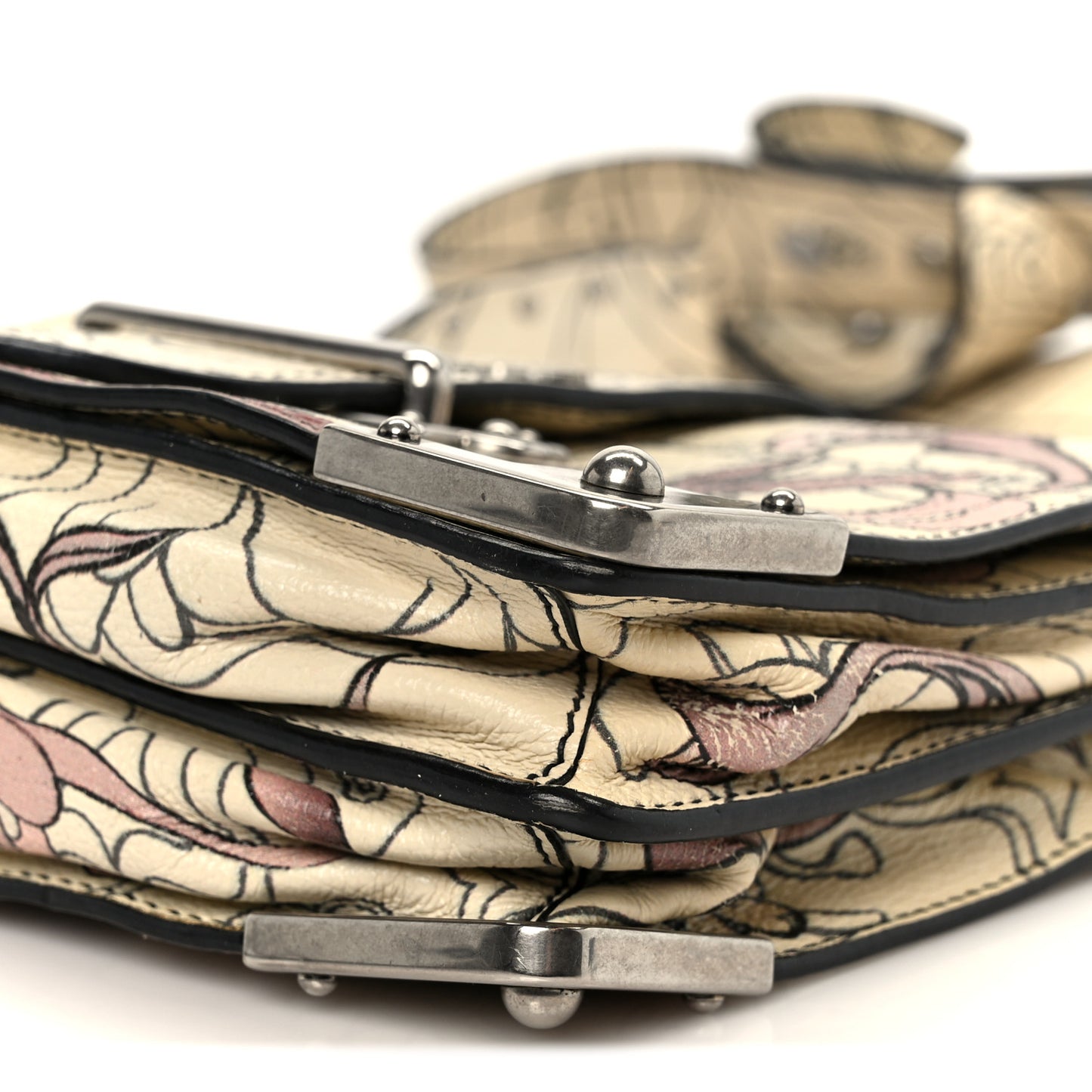 X JAMES JEAN Glace Calfskin Rabbit Print Cahier Bag Opaline