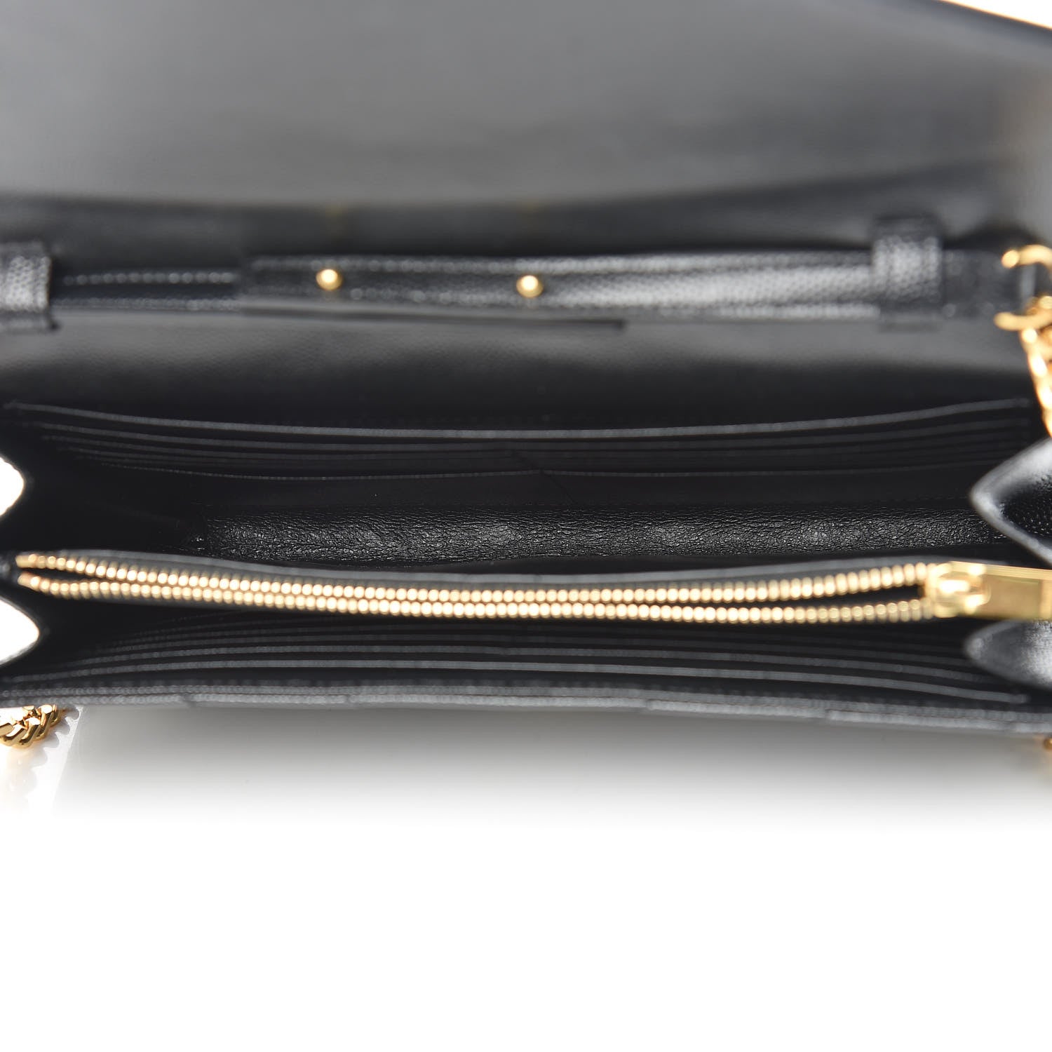 Saint Laurent Grain De Poudre Matelasse Chevron Monogram Chain Wallet Black 5 of 10