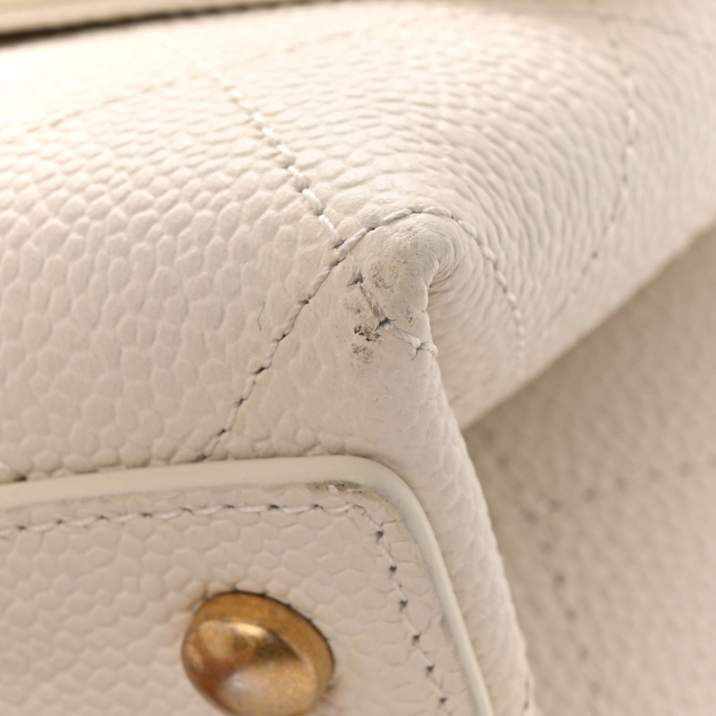 Grained Calfskin Small Stitched Flap White