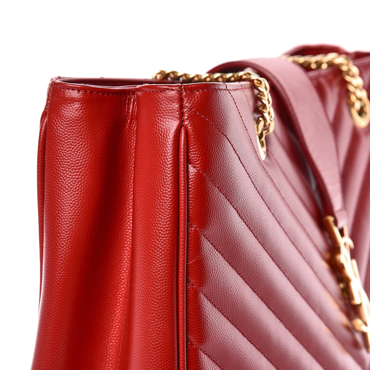 Grain De Poudre Matelasse Chevron Large Monogram Shopping Bag Red