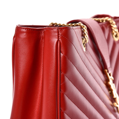 Saint Laurent Grain De Poudre Matelasse Chevron Large Monogram Shopping Bag Red 12 of 16