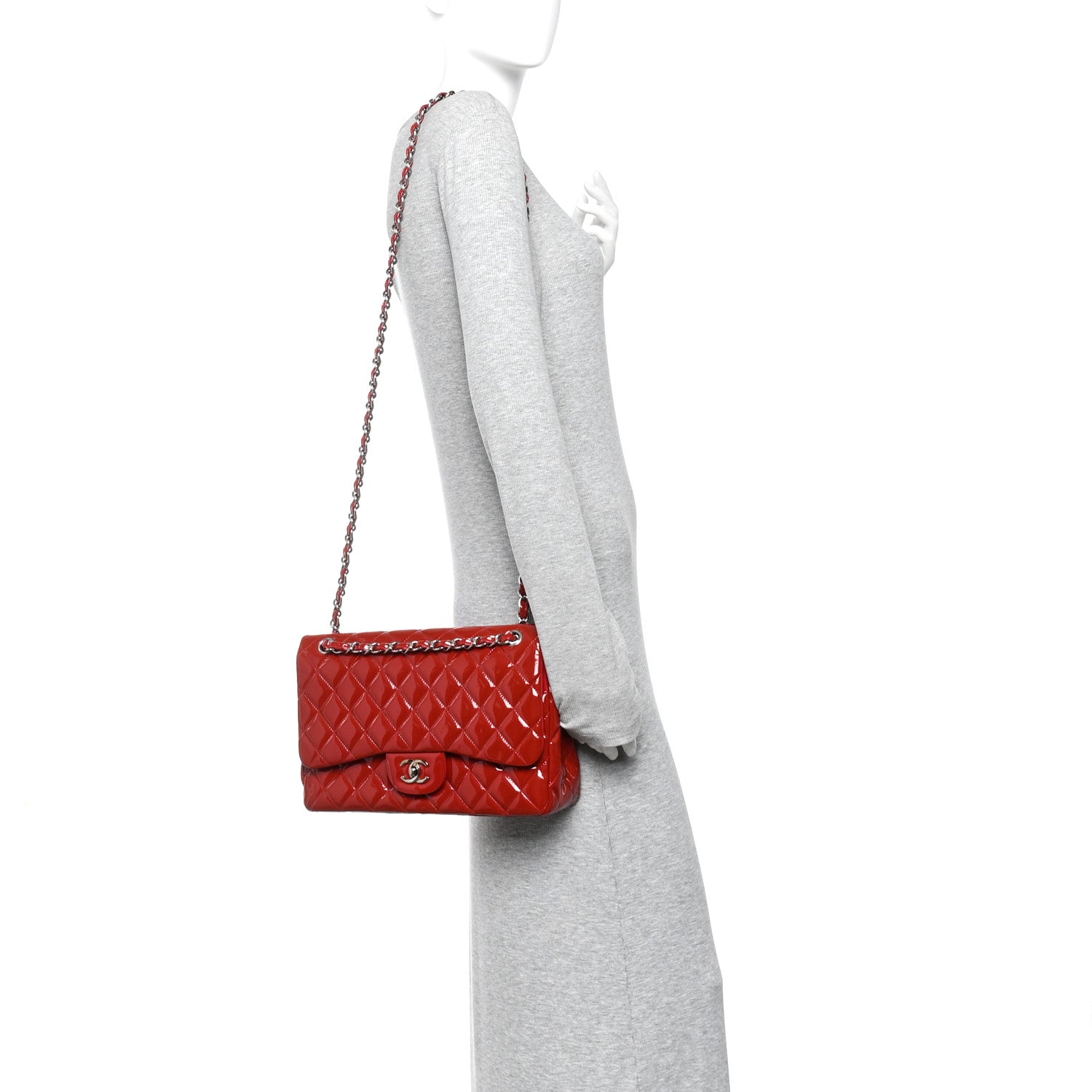 Chanel Patent Quilted Jumbo Double Flap Dark Red 2 of 14