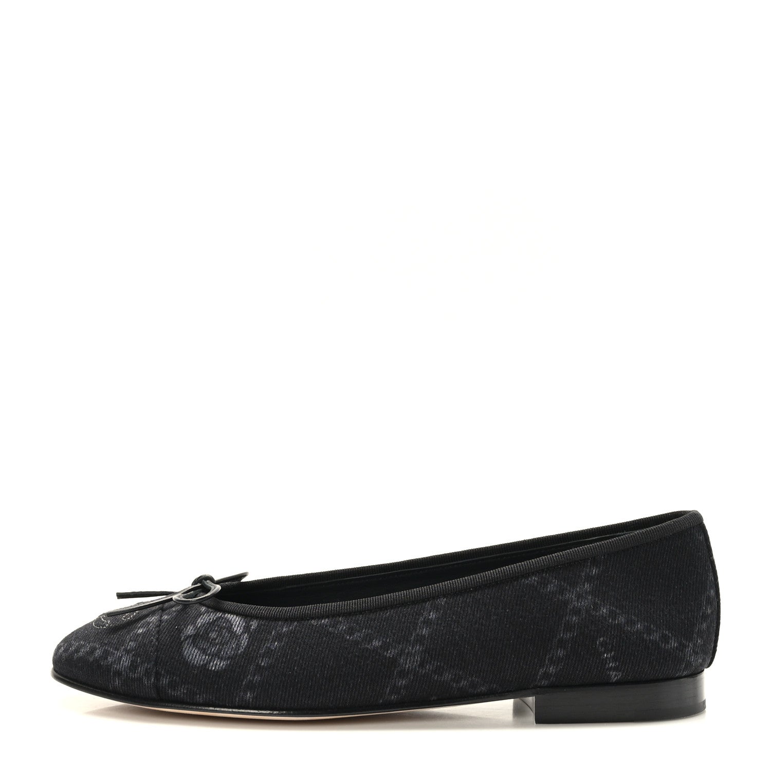 Chanel Denim Printed Cap Toe Ballerina Flats 38.5 Black White 1 of 9