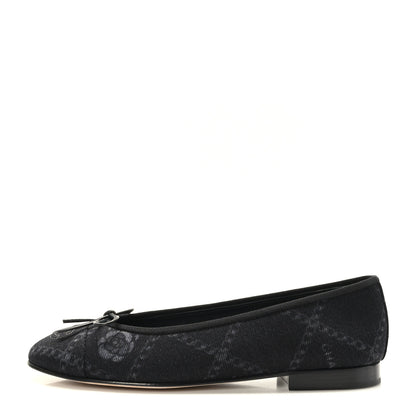 Chanel Denim Printed Cap Toe Ballerina Flats 38.5 Black White 1 of 9