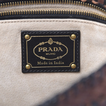 Prada Goatskin Woven Top Handle Satchel Moro Black 6 of 9