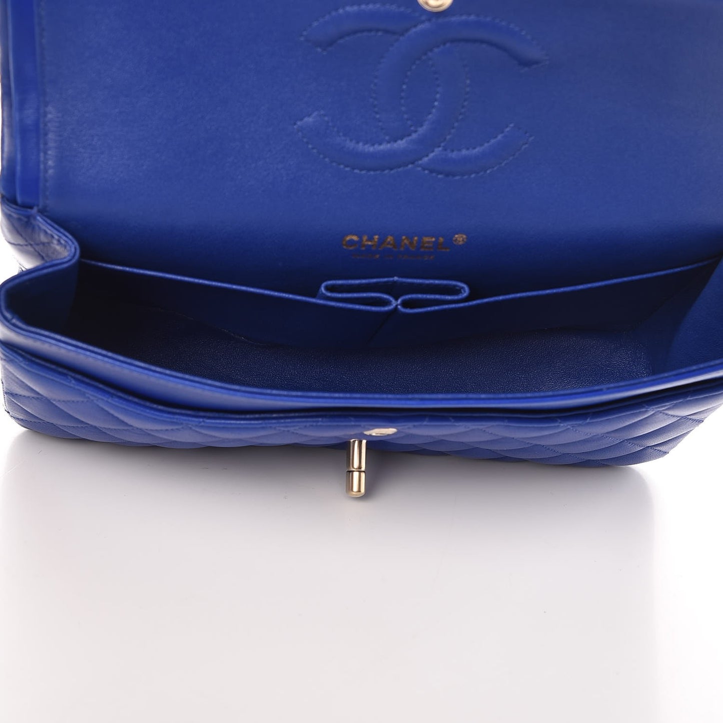 Lambskin Quilted Medium Double Flap Dark Blue
