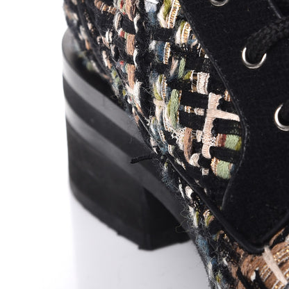 Chanel Tweed Lace Up Short Boots 38.5 Green Brown Black 10 of 10