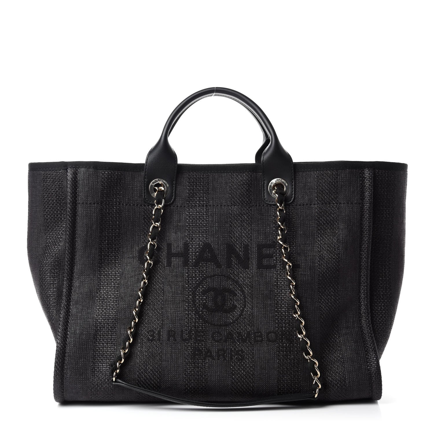 Chanel Mixed Fibers Calfskin Striped Medium Deauville Tote Black 1 of 10