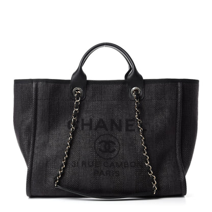 Chanel Mixed Fibers Calfskin Striped Medium Deauville Tote Black 1 of 10
