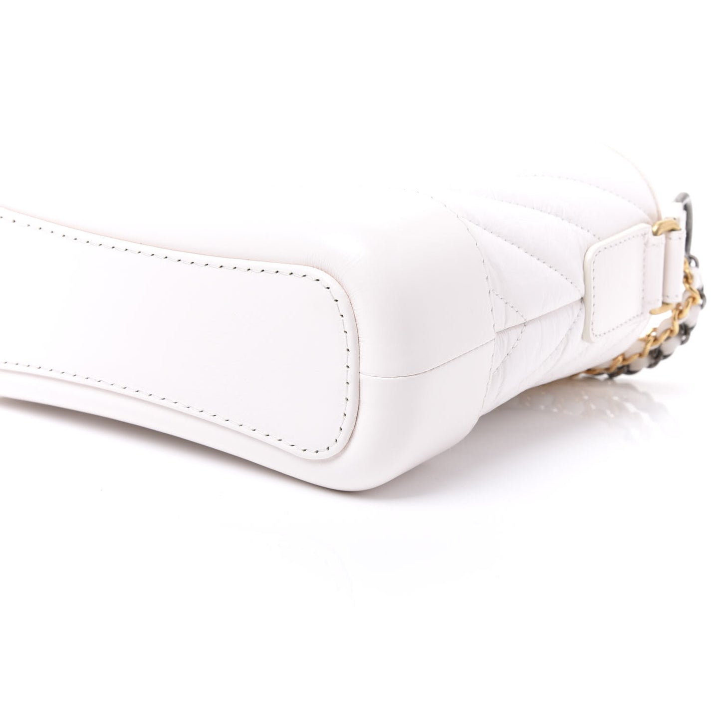 Aged Calfskin Chevron Quilted Small Gabrielle Hobo White