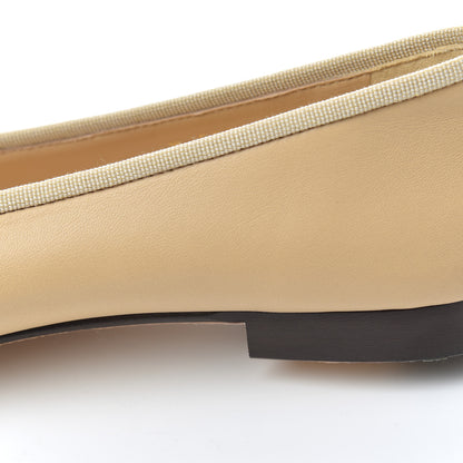 Chanel Lambskin Cap Toe CC Ballerina Flats 37.5 Beige Black 12 of 19
