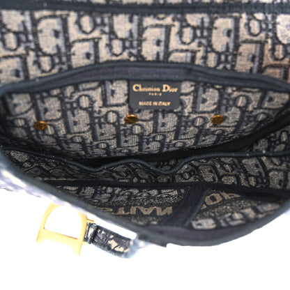 Christian Dior Oblique Embroidered Saddle Bag Blue 5 of 14