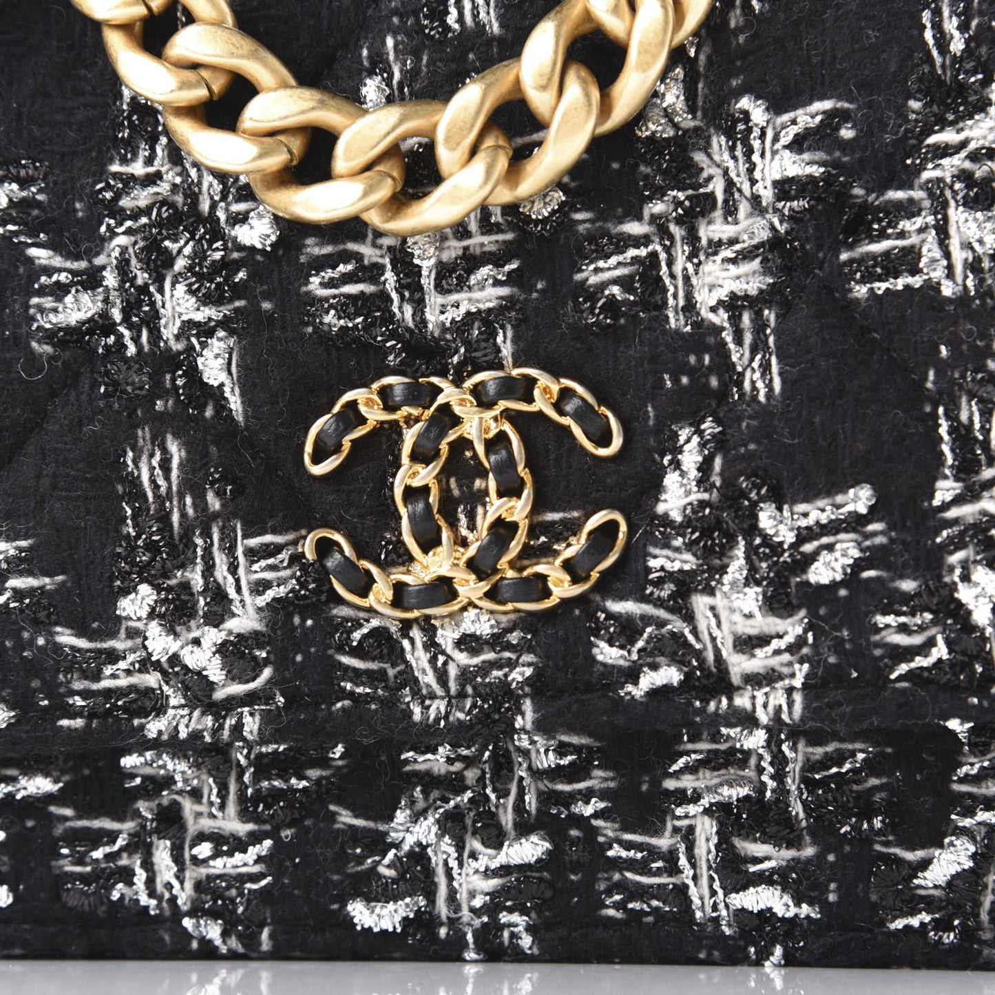 Wool Tweed Lambskin Quilted Chanel 19 Wallet On Chain WOC Black