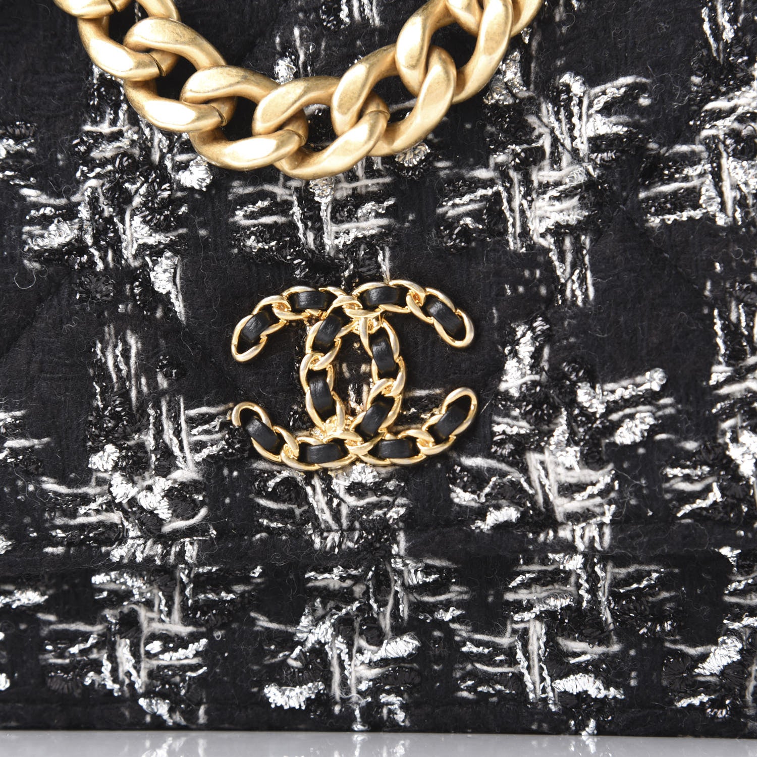 Chanel Wool Tweed Lambskin Quilted Chanel 19 Wallet On Chain WOC Black 11 of 12
