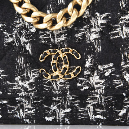 Chanel Wool Tweed Lambskin Quilted Chanel 19 Wallet On Chain WOC Black 11 of 12
