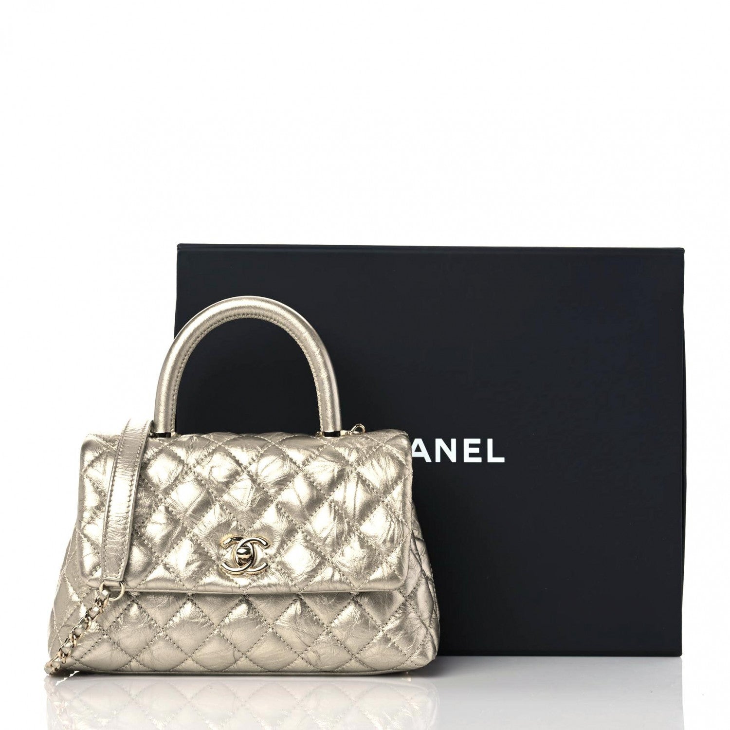 Chanel Metallic Aged Calfskin Quilted Mini Coco Handle Flap Gold 10 of 10