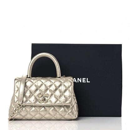 Chanel Metallic Aged Calfskin Quilted Mini Coco Handle Flap Gold 10 of 10