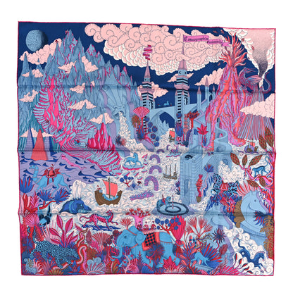 Hermes Silk Cosmographia Universalis Scarf 90 Bleu Jean Rose Vif 1 of 4