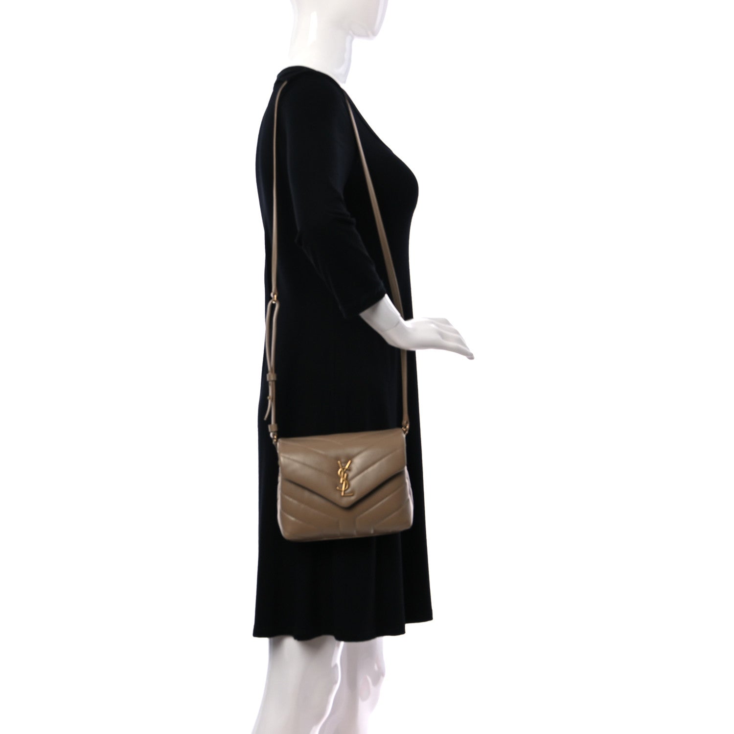 Saint Laurent Calfskin Y Quilted Monogram Toy Loulou Crossbody Bag Dark Latte 2 of 12