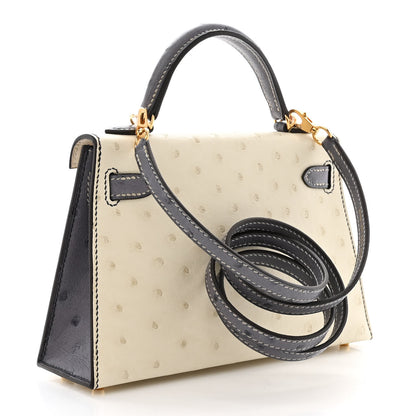 Hermes Ostrich Horseshoe Kelly Sellier Mini 20 Nata Gris Agate 3 of 11