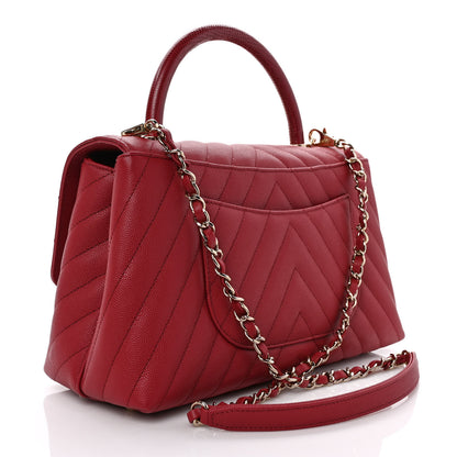 Chanel Caviar Lizard Chevron Quilted Small Coco Handle Flap Red 3 of 9