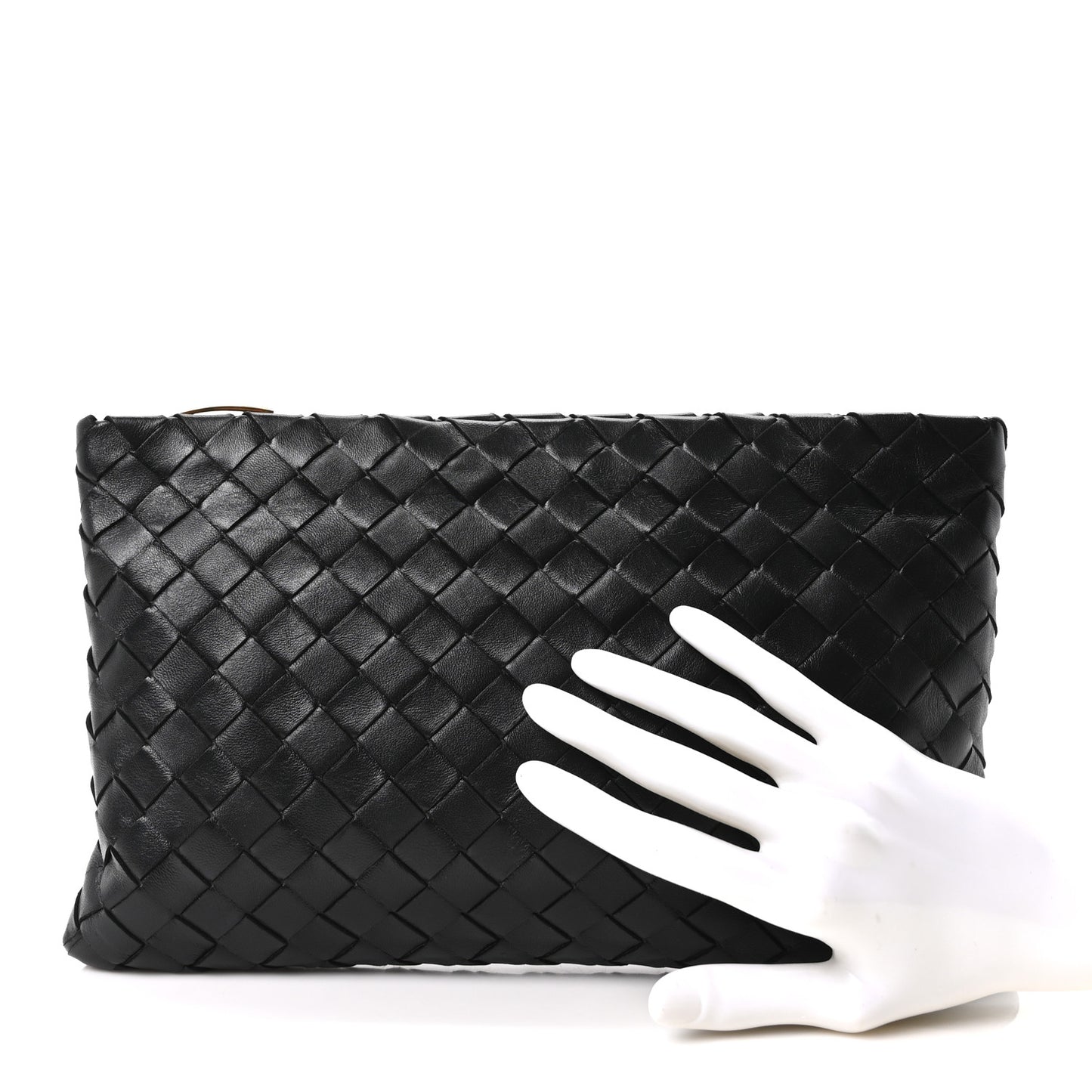 Nappa Intrecciato Medium Flat Zip Pouch Black