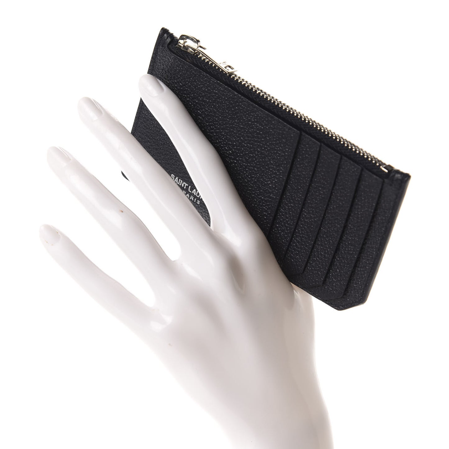 Grained Calfskin 5 Fragments Zip Pouch Card Holder Black