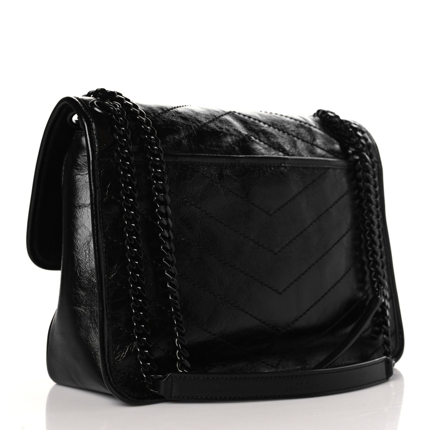 Crinkled Calfskin Matelasse Monogram Medium Niki Chain Satchel Black
