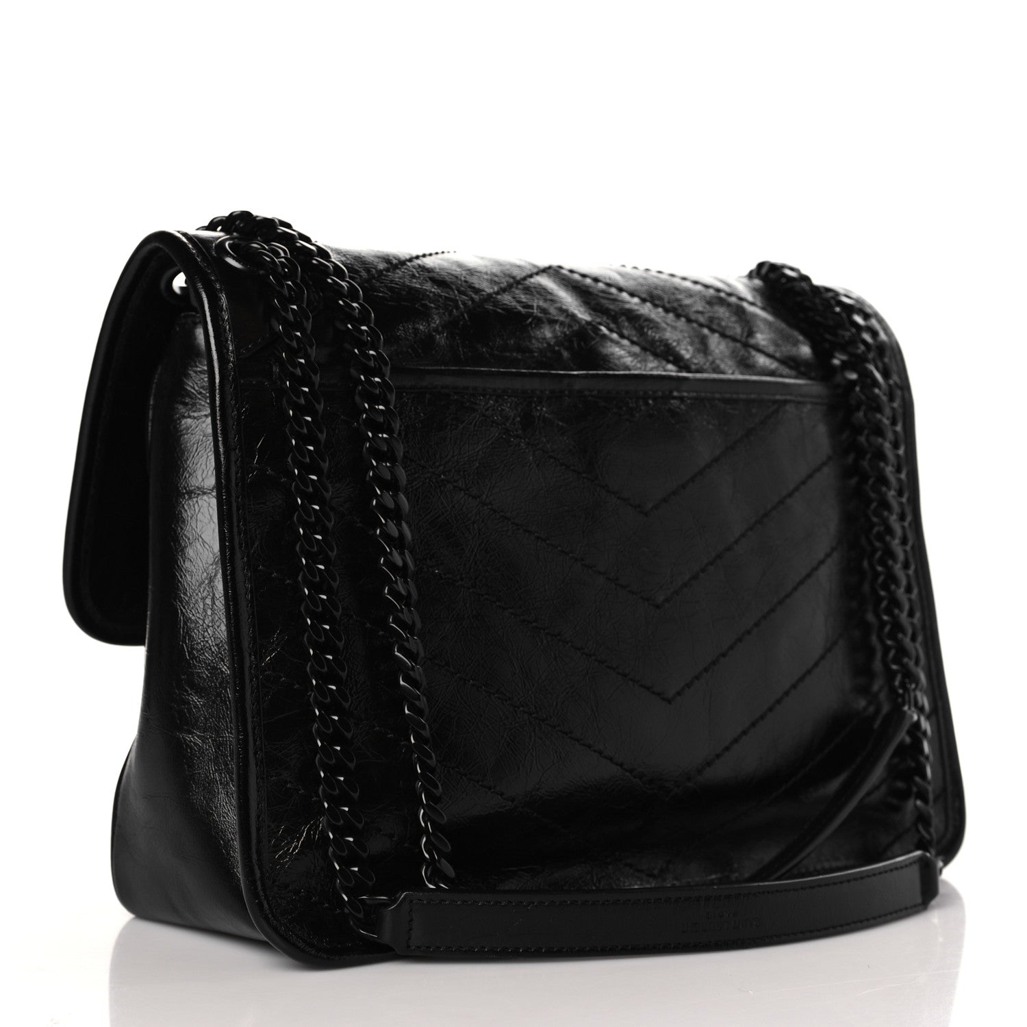 Saint Laurent Crinkled Calfskin Matelasse Monogram Medium Niki Chain Satchel Black 3 of 9