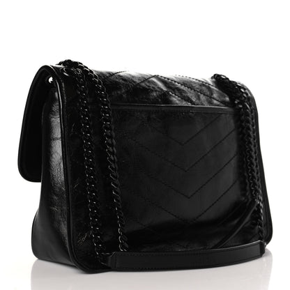 Saint Laurent Crinkled Calfskin Matelasse Monogram Medium Niki Chain Satchel Black 3 of 9