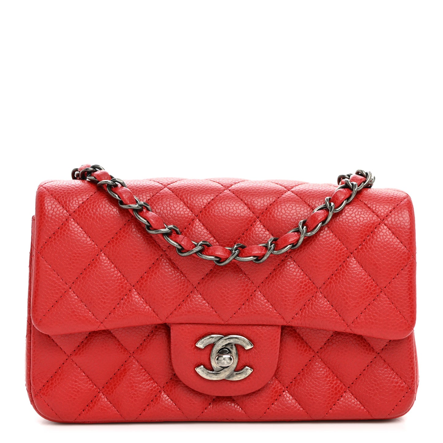 Caviar Quilted Mini Rectangular Flap Red
