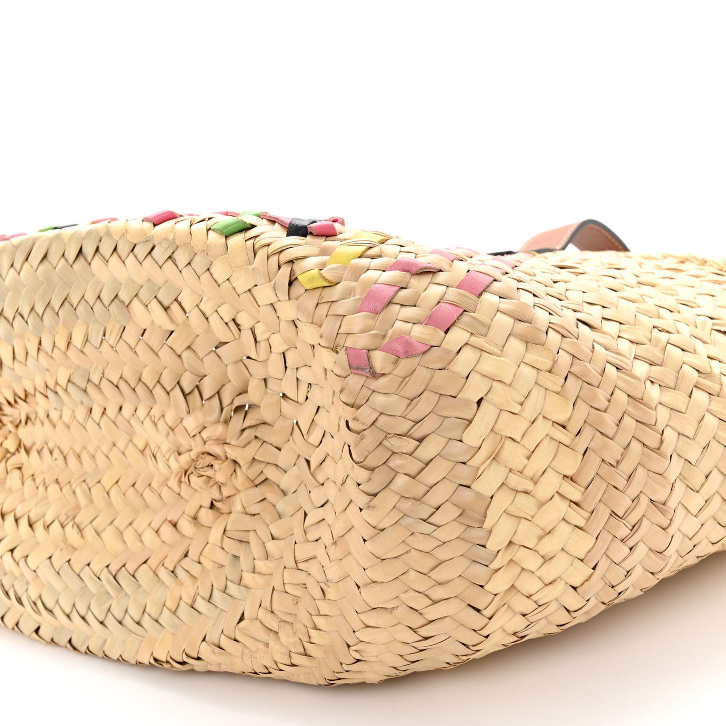 Raffia Basket Tote Bag Pink Multicolor