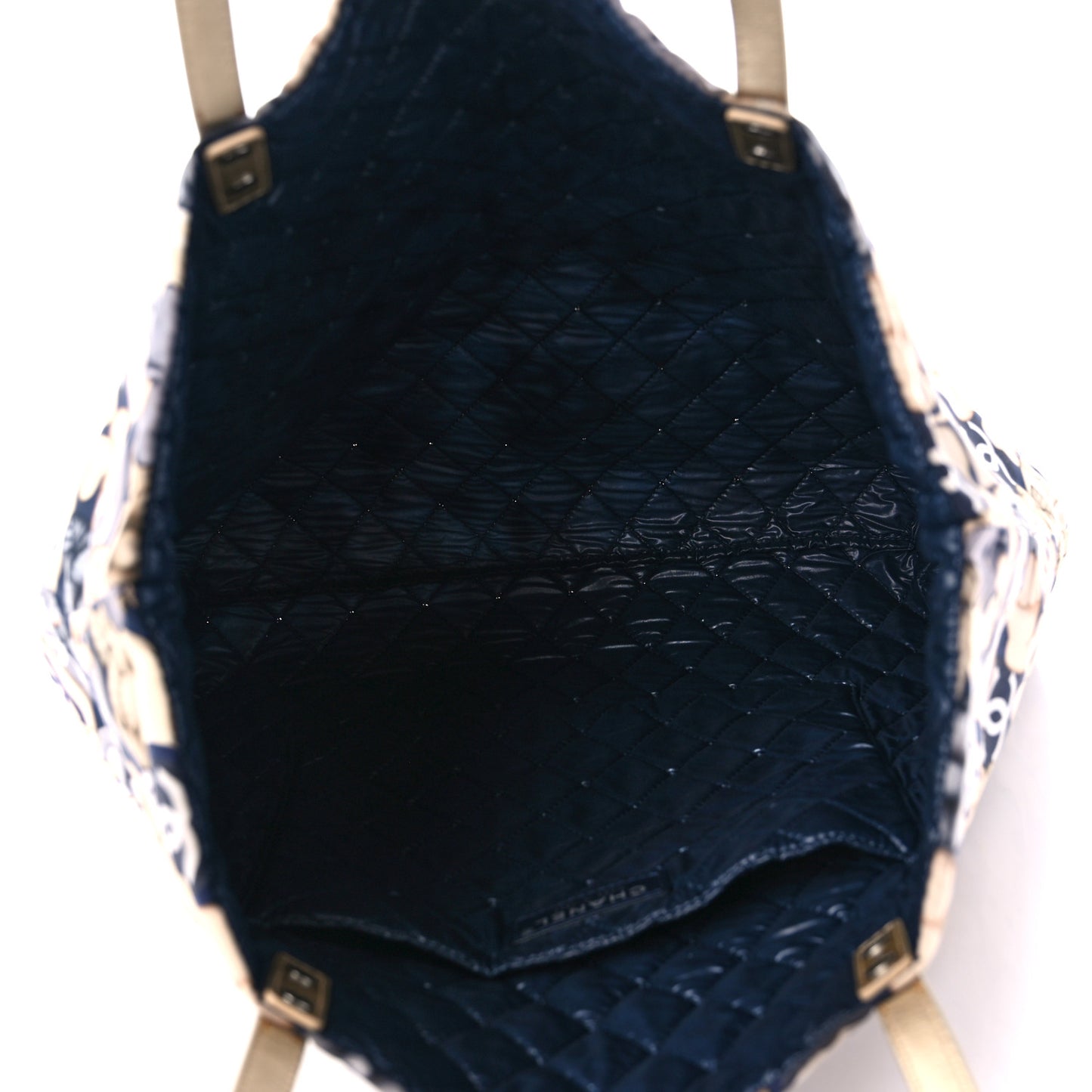 Nylon Cat Emoticon Tote Navy Gold