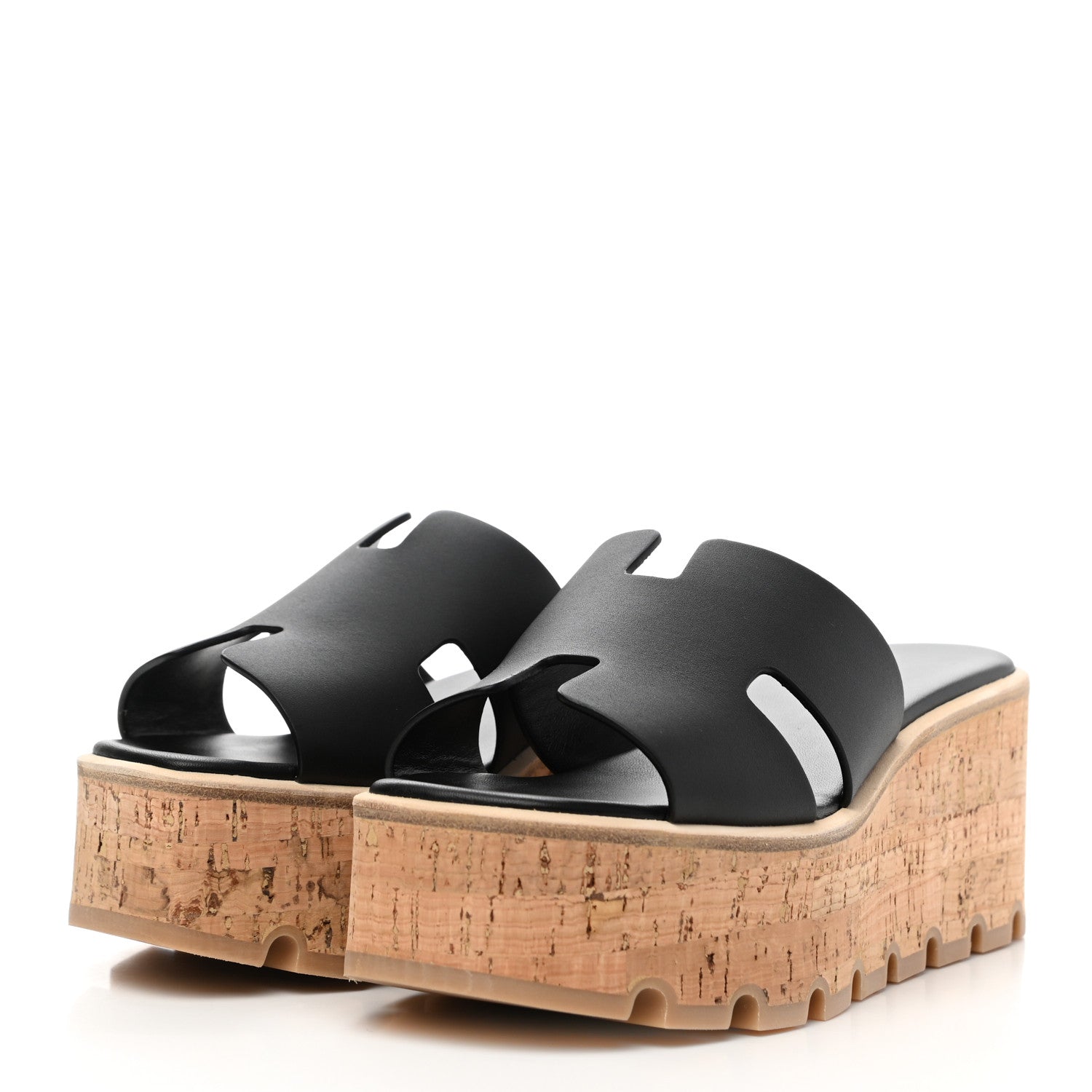 Hermes Calfskin Cork Eze 30 Sandals 37 Black 3 of 7
