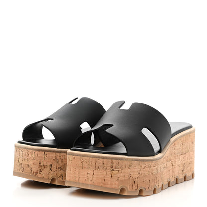 Hermes Calfskin Cork Eze 30 Sandals 37 Black 3 of 7
