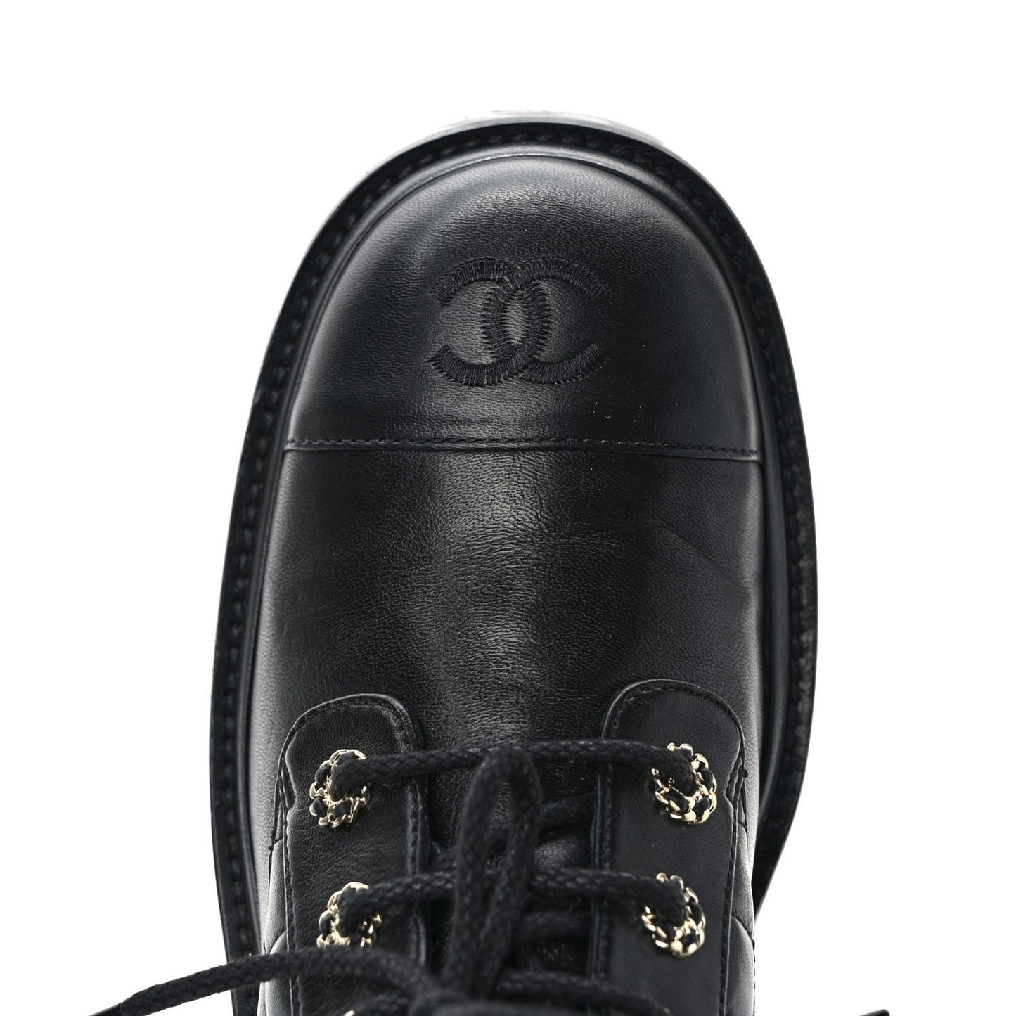 Shiny Calfskin Quilted Lace Up Combat Boots 41 Black