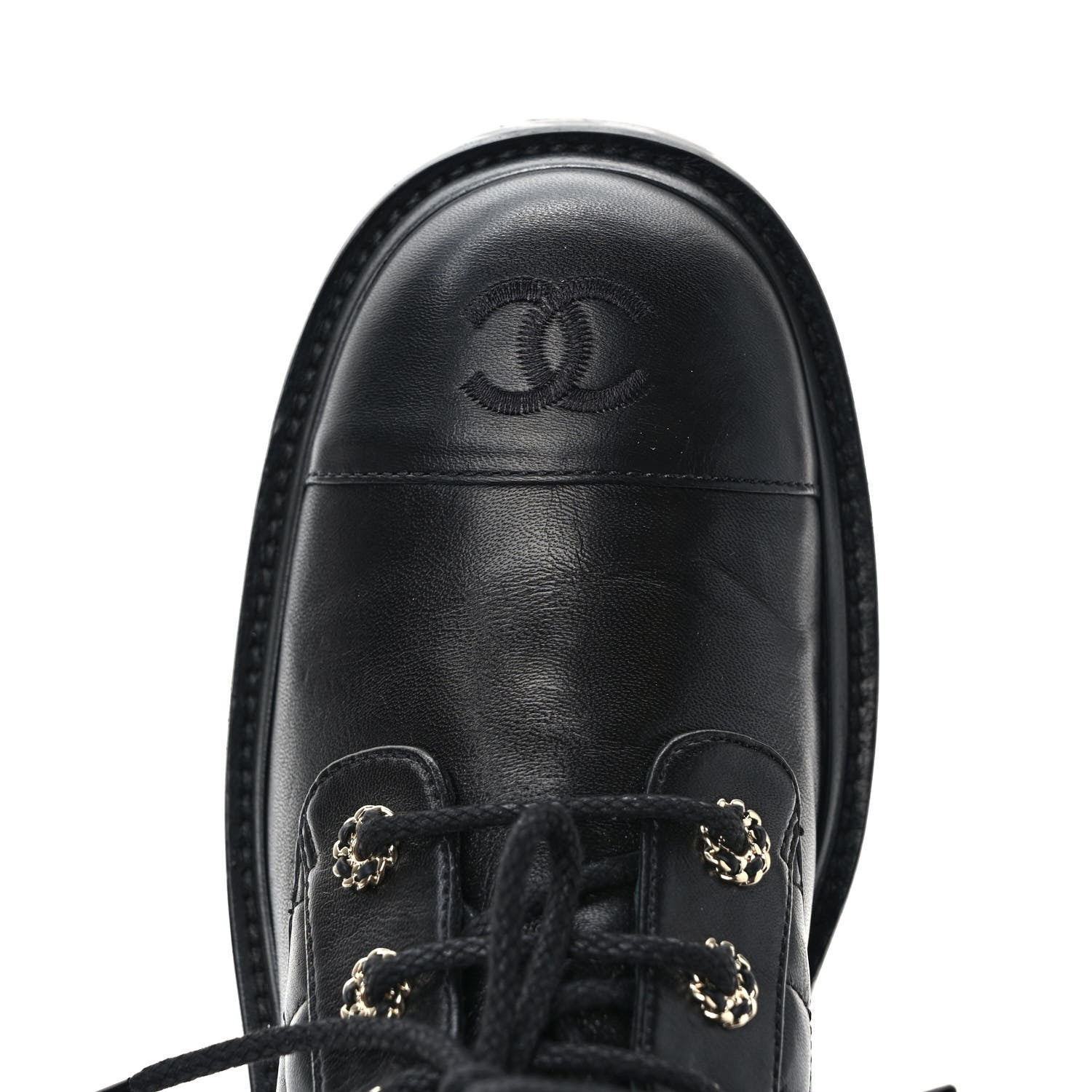 Chanel Shiny Calfskin Quilted Lace Up Combat Boots 41 Black 9 of 9
