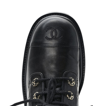 Chanel Shiny Calfskin Quilted Lace Up Combat Boots 41 Black 9 of 9