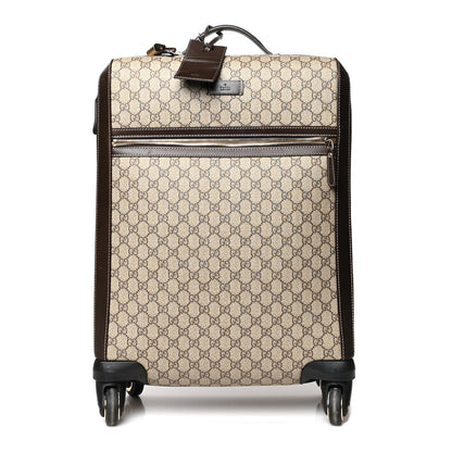 Gucci GG Supreme Monogram Selleria Calfskin Four Wheel Carry On Suitcase Beige Ebony Cocoa 1 of 14