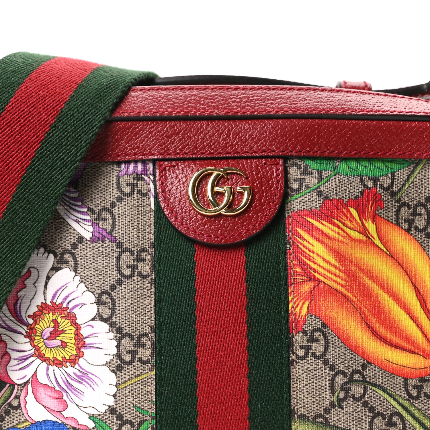 Gucci GG Supreme Monogram Flora Web Small Ophidia Top Handle Shoulder Bag Hibiscus Red 8 of 10