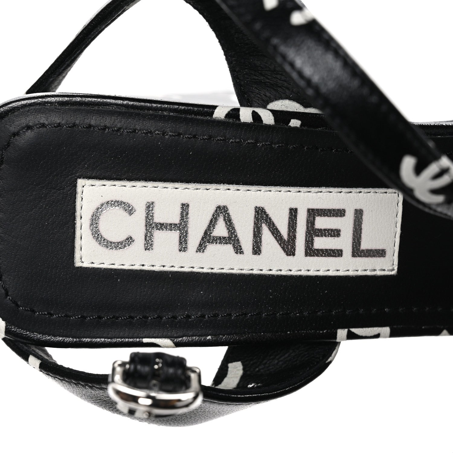 Chanel Printed Lambskin Coco Beach Platform Sandals 37 Black White 7 of 10