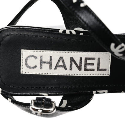 Chanel Printed Lambskin Coco Beach Platform Sandals 37 Black White 7 of 10