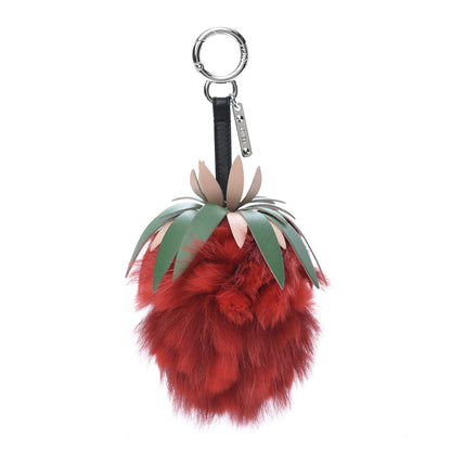 Fendi Fox Rabbit Fur Nappa Pineapple Bag Charm Rosso Cactus Multicolor 1 of 5