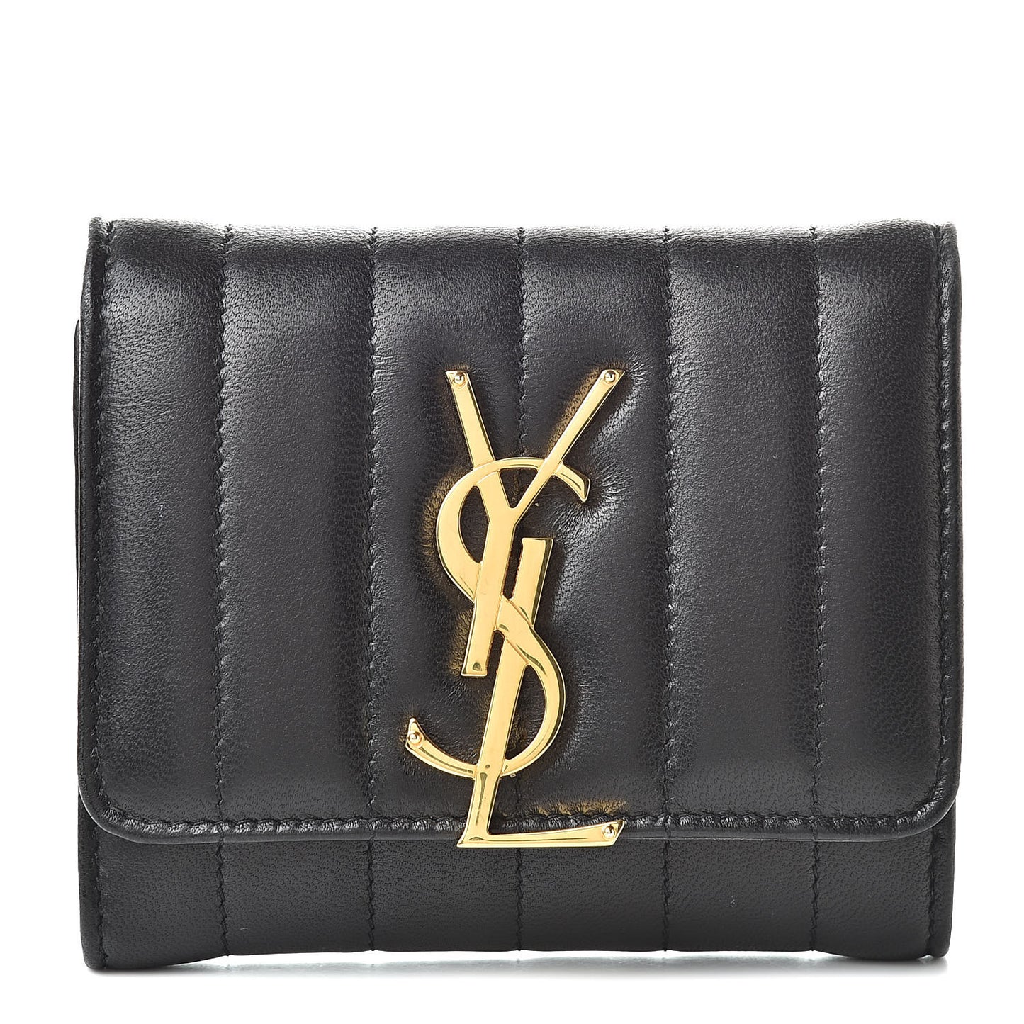Lambskin Matelasse Monogram Vicky Tri-Fold Wallet Black