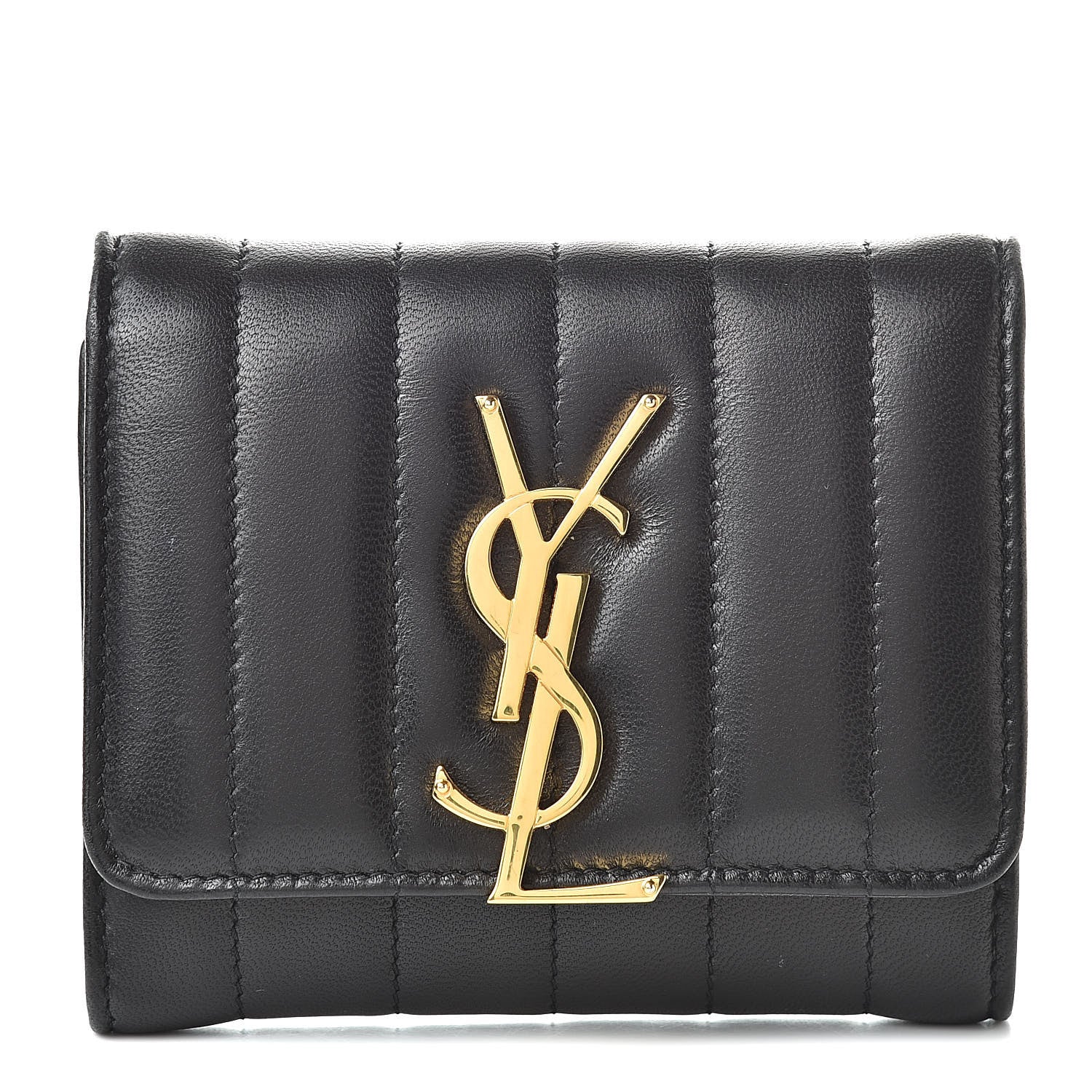 Saint Laurent Lambskin Matelasse Monogram Vicky Tri-Fold Wallet Black 1 of 10