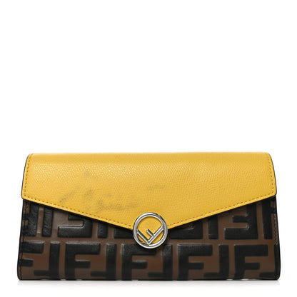 Fendi Vitello Cruise F is Fendi Bi-Color FF 1974 Embossed Continental Envelope Wallet On Chain Maya Yellow 1 of 8