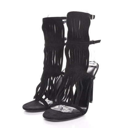 Gucci Suede Fringe Becky High Heel Sandals 40.5 Black 3 of 10