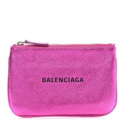 Balenciaga Metallic Goatskin Logo XS Ville Pouch Rose Fuchsia Black 1 of 7