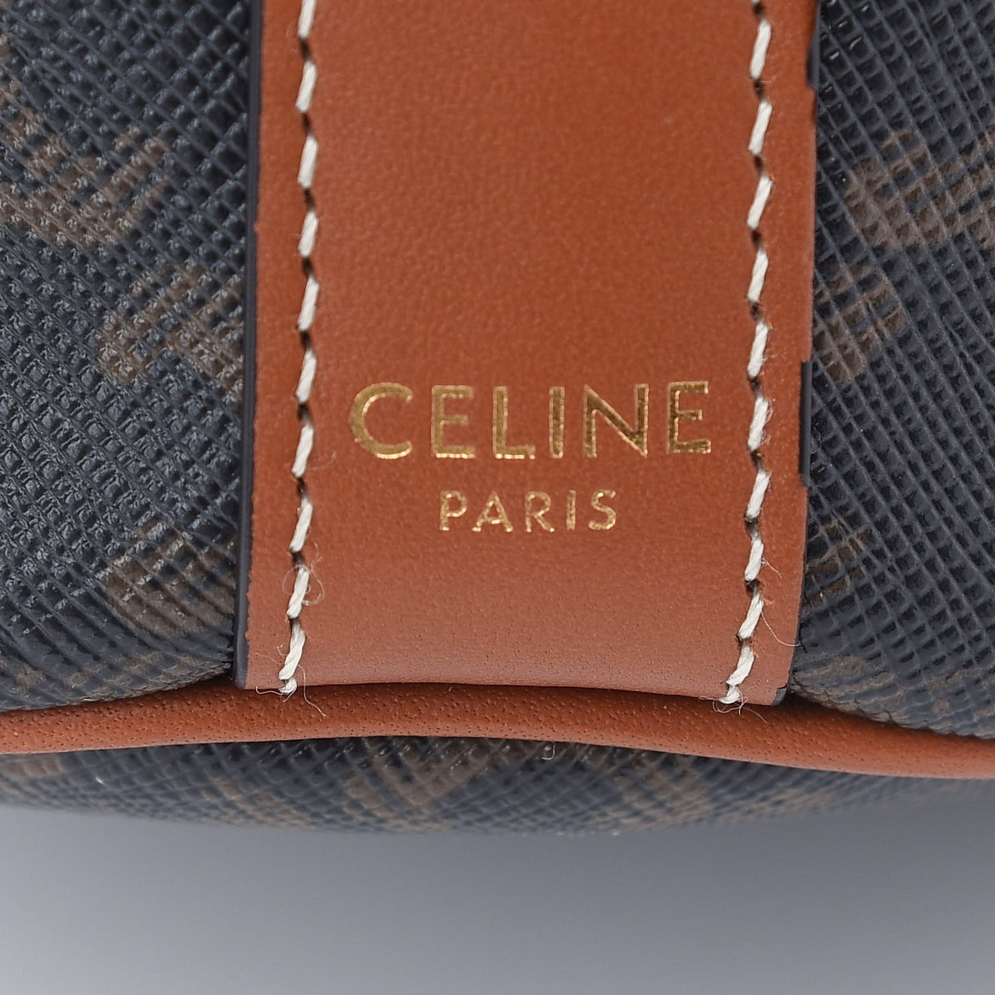 Triomphe Canvas Calfskin Small Drawstring Bucket Bag Tan