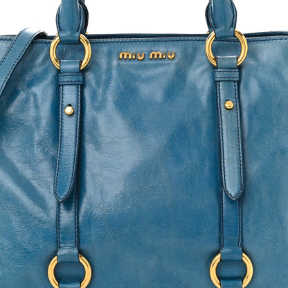 Miu Miu Vitello Shine Double Zip Tote Oceano 9 of 11
